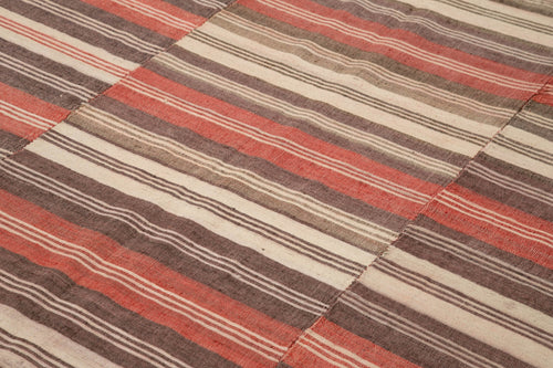 Striped Kilim Brown Striped Cotton Wool Handmade Area Rug 6'8'' x 10'4''