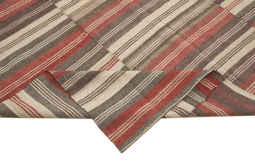 Striped Kilim Brown Striped Cotton Wool Handmade Area Rug 6'8'' x 10'4''