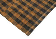 Striped Kilim Brown Striped Cotton Wool Handmade Area Rug 6'3'' x 9'4''