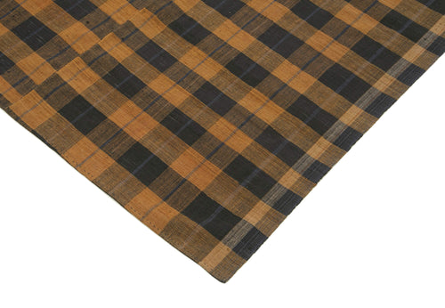 Striped Kilim Brown Striped Cotton Wool Handmade Area Rug 6'3'' x 9'4''