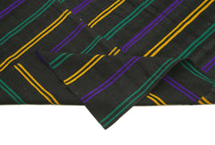 Striped Kilim Black Striped Cotton Wool Handmade Area Rug 6'6'' x 9'6''