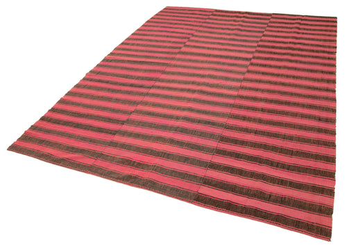 Striped Kilim Pink Striped Cotton Wool Handmade Area Rug 6'4'' x 8'9''
