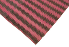 Striped Kilim Pink Striped Cotton Wool Handmade Area Rug 6'4'' x 8'9''