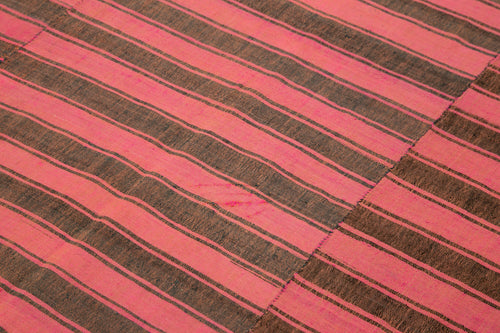 Striped Kilim Pink Striped Cotton Wool Handmade Area Rug 6'4'' x 8'9''