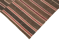 Striped Kilim Brown Striped Cotton Wool Handmade Area Rug 6'0'' x 8'7''