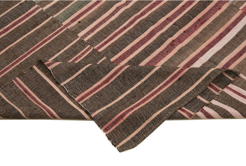 Striped Kilim Brown Striped Cotton Wool Handmade Area Rug 6'0'' x 8'7''