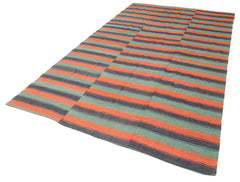 Striped Kilim Orange Striped Cotton Wool Handmade Area Rug 6'0'' x 10'11''