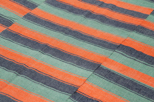 Striped Kilim Orange Striped Cotton Wool Handmade Area Rug 6'0'' x 10'11''
