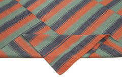 Striped Kilim Orange Striped Cotton Wool Handmade Area Rug 6'0'' x 10'11''