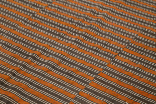 Striped Kilim Brown Striped Cotton Wool Handmade Area Rug 6'8'' x 10'0''