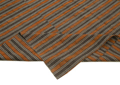 Striped Kilim Brown Striped Cotton Wool Handmade Area Rug 6'8'' x 10'0''