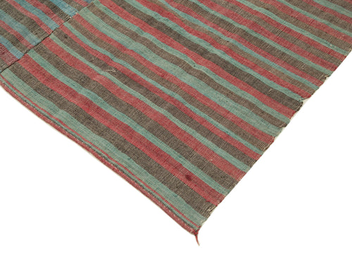 Striped Kilim Turquoise Striped Cotton Wool Handmade Area Rug 7'1'' x 8'10''