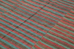 Striped Kilim Turquoise Striped Cotton Wool Handmade Area Rug 7'1'' x 8'10''
