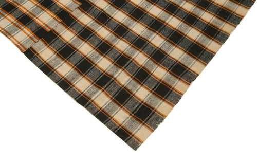 Striped Kilim Black Striped Cotton Wool Handmade Area Rug 6'6'' x 9'1''