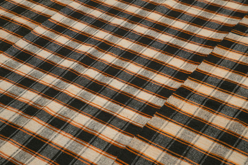 Striped Kilim Black Striped Cotton Wool Handmade Area Rug 6'6'' x 9'1''