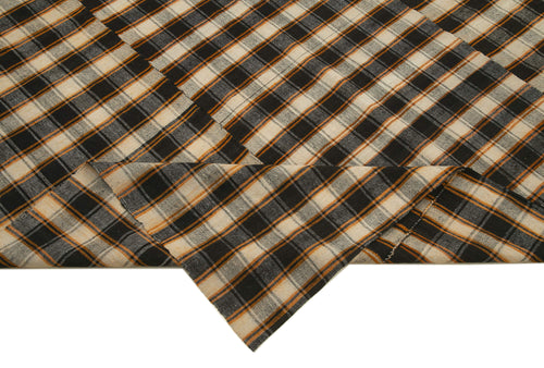 Striped Kilim Black Striped Cotton Wool Handmade Area Rug 6'6'' x 9'1''