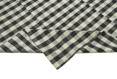 Striped Kilim Black Striped Cotton Wool Handmade Area Rug 5'6'' x 9'7''