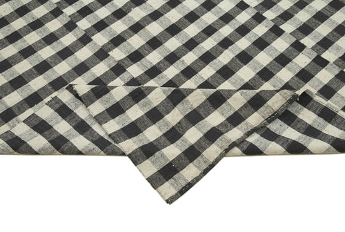 Striped Kilim Black Striped Cotton Wool Handmade Area Rug 5'6'' x 9'7''