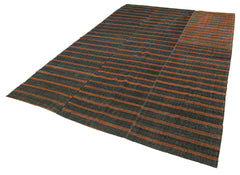 Striped Kilim Brown Striped Cotton Wool Handmade Area Rug 6'8'' x 10'2''