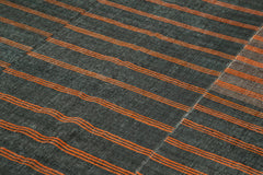 Striped Kilim Brown Striped Cotton Wool Handmade Area Rug 6'8'' x 10'2''