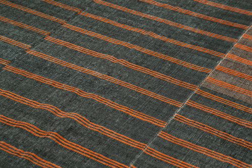 Striped Kilim Brown Striped Cotton Wool Handmade Area Rug 6'8'' x 10'2''