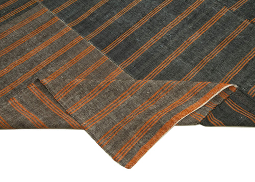 Striped Kilim Brown Striped Cotton Wool Handmade Area Rug 6'8'' x 10'2''