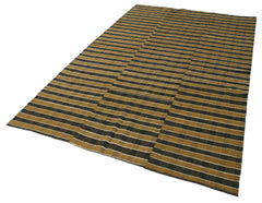 Striped Kilim Brown Striped Cotton Wool Handmade Area Rug 5'4'' x 8'11''