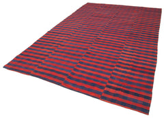 Striped Kilim Red Striped Cotton Wool Handmade Area Rug 6'9'' x 10'8''
