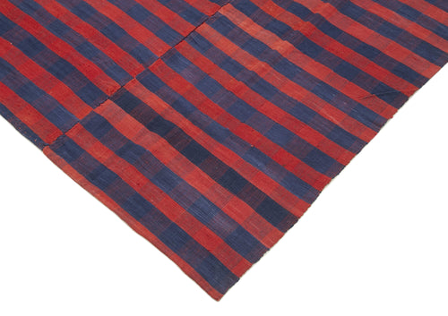 Striped Kilim Red Striped Cotton Wool Handmade Area Rug 6'9'' x 10'8''