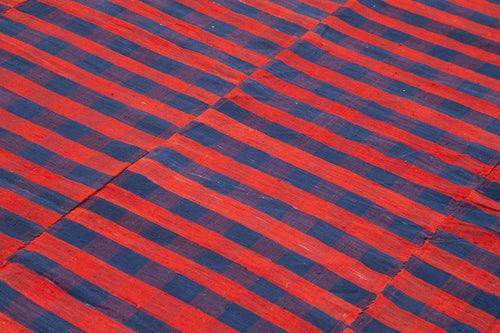Striped Kilim Red Striped Cotton Wool Handmade Area Rug 6'9'' x 10'8''