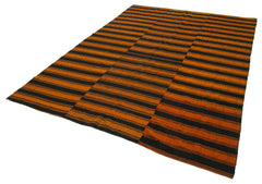 Striped Kilim Orange Striped Cotton Wool Handmade Area Rug 6'6'' x 9'4''