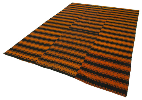 Striped Kilim Orange Striped Cotton Wool Handmade Area Rug 6'6'' x 9'4''