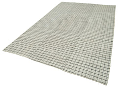 Striped Kilim White Striped Cotton Wool Handmade Area Rug 6'7'' x 10'3''