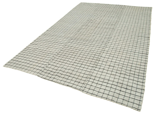 Striped Kilim White Striped Cotton Wool Handmade Area Rug 6'7'' x 10'3''