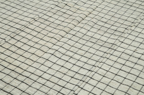 Striped Kilim White Striped Cotton Wool Handmade Area Rug 6'7'' x 10'3''