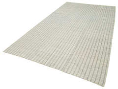 Striped Kilim Beige Striped Cotton Wool Handmade Area Rug 6'2'' x 11'6''