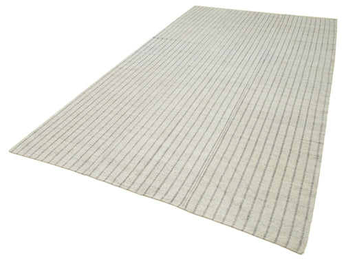 Striped Kilim Beige Striped Cotton Wool Handmade Area Rug 6'2'' x 11'6''