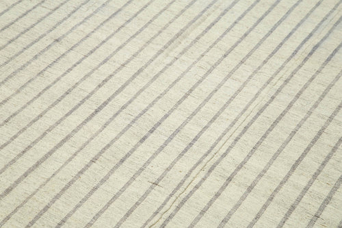 Striped Kilim Beige Striped Cotton Wool Handmade Area Rug 6'2'' x 11'6''