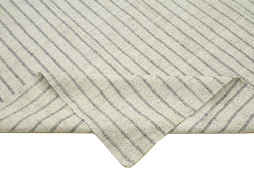 Striped Kilim Beige Striped Cotton Wool Handmade Area Rug 6'2'' x 11'6''