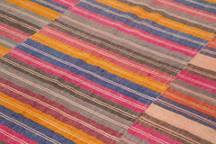 Striped Kilim White Striped Cotton Wool Handmade Area Rug 6'7'' x 9'1''