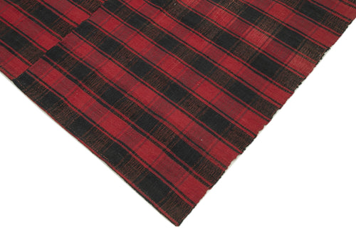 Striped Kilim Black Striped Cotton Wool Handmade Area Rug 6'2'' x 9'4''