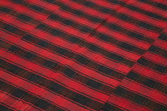 Striped Kilim Black Striped Cotton Wool Handmade Area Rug 6'2'' x 9'4''