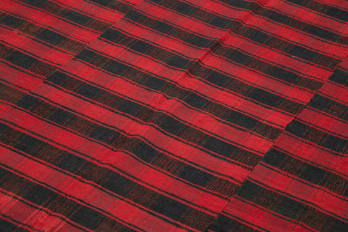 Striped Kilim Black Striped Cotton Wool Handmade Area Rug 6'2'' x 9'4''