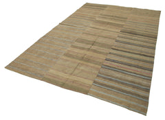 Striped Kilim Brown Striped Cotton Wool Handmade Area Rug 6'1'' x 9'7''