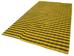 Striped Kilim Yellow Striped Cotton Wool Handmade Area Rug 5'11'' x 9'11''