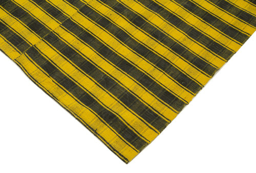 Striped Kilim Yellow Striped Cotton Wool Handmade Area Rug 5'11'' x 9'11''