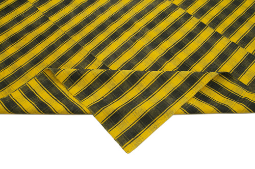 Striped Kilim Yellow Striped Cotton Wool Handmade Area Rug 5'11'' x 9'11''