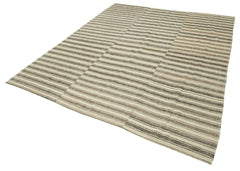 Striped Kilim Beige Striped Cotton Wool Handmade Area Rug 6'7'' x 8'4''