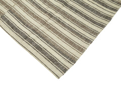 Striped Kilim Beige Striped Cotton Wool Handmade Area Rug 6'7'' x 8'4''