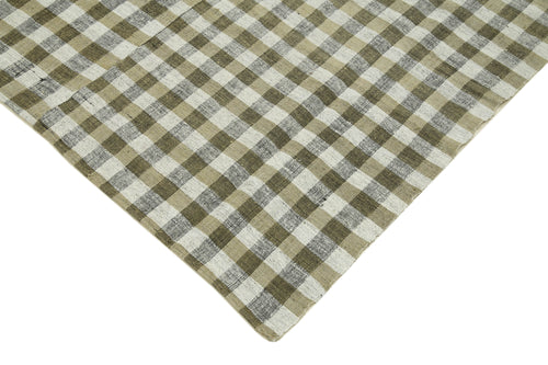 Striped Kilim Beige Striped Cotton Wool Handmade Area Rug 6'1'' x 8'6''